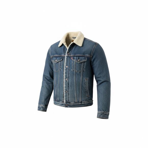 Gap Men's Sherpa Lined Medium Blue Denim Jean Trucker Jacket - Size Medium - Picture 2 of 9